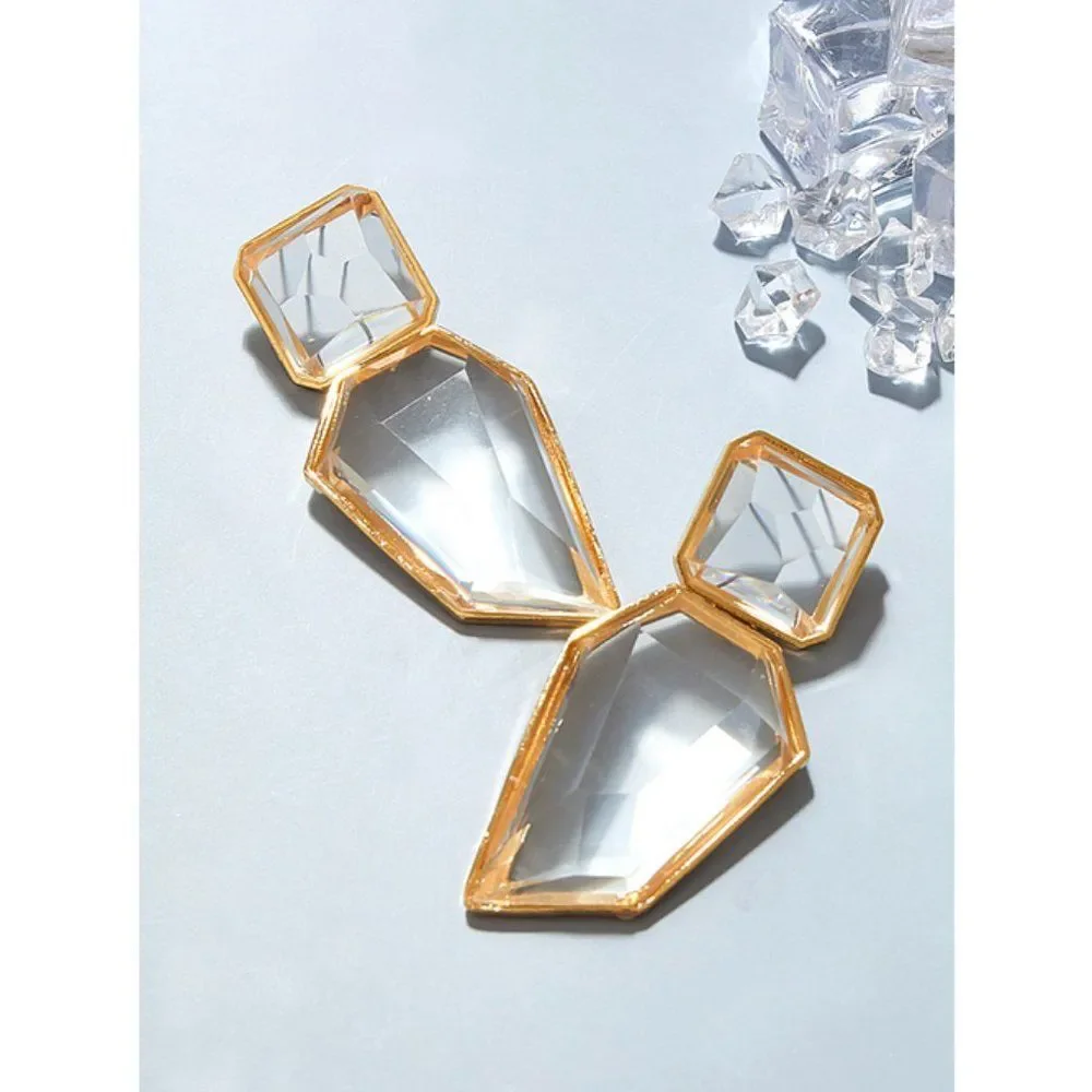 Gold Clear Statement Earrings Modern Avant‎ Garde Art Maximalist Chunky Luxury